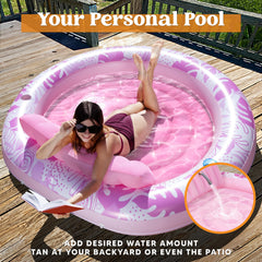 SLOOSH 72" x 65" Large Inflatable Round Tanning Pool with Print, Pink