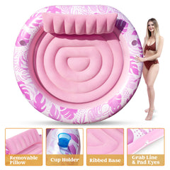 SLOOSH 72" x 65" Large Inflatable Round Tanning Pool with Print, Pink