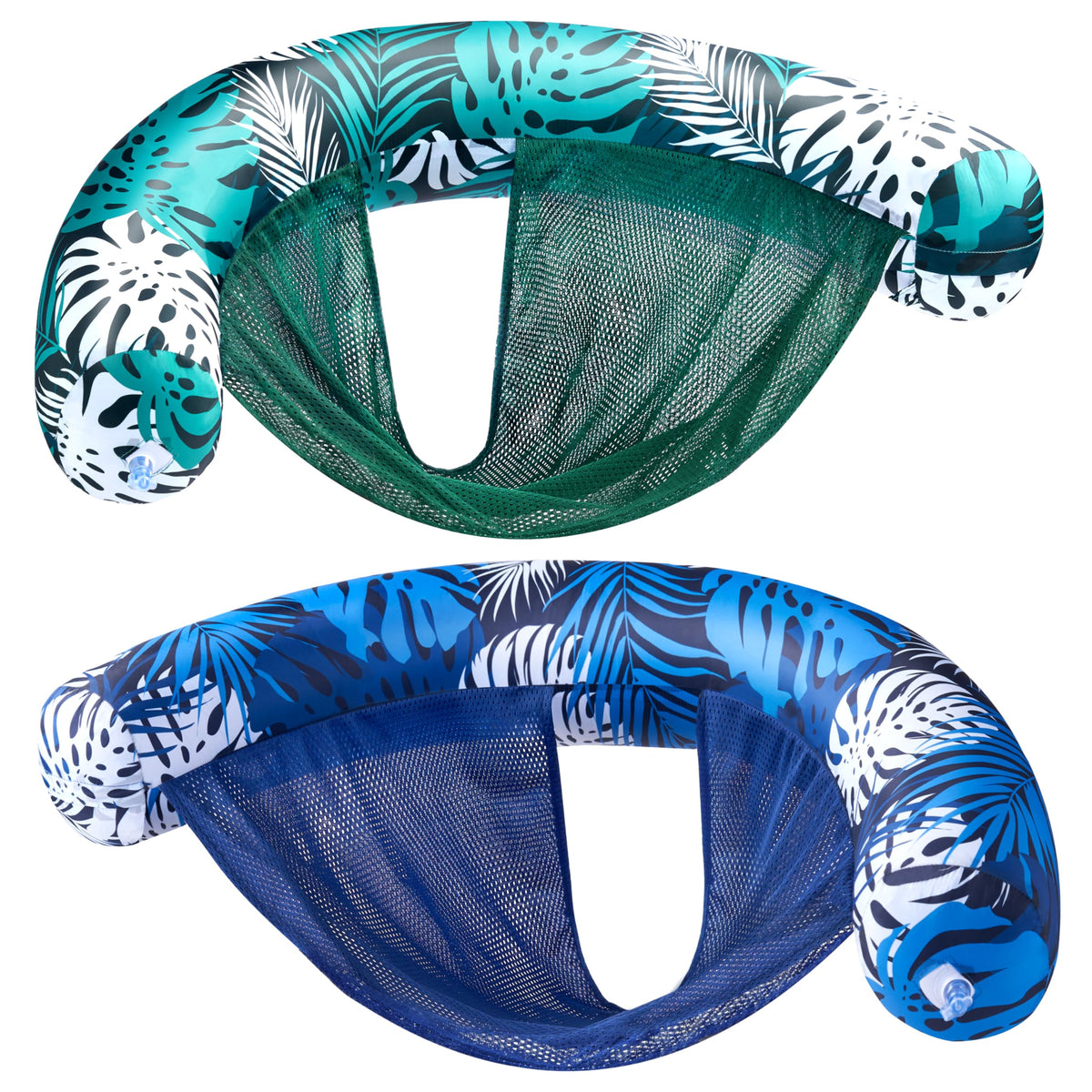 2 Pcs Fabric Covered Tropical Leaves Noodle Chairs (Blue, Green)