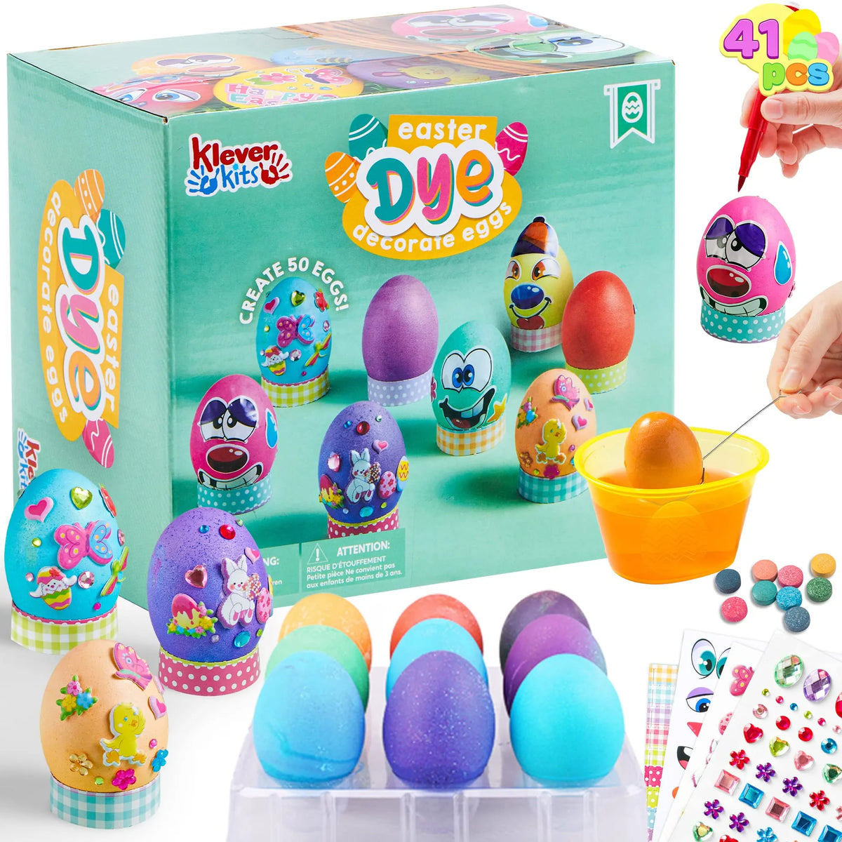 41 Pcs Easter Egg Decorating DIY Kit with Dye Tablets and Easter Stickers