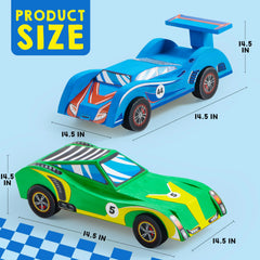 4Pcs DIY Wooden Race Cars Easy to Assemble Arts Crafts Kit