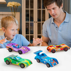 4Pcs DIY Wooden Race Cars Easy to Assemble Arts Crafts Kit