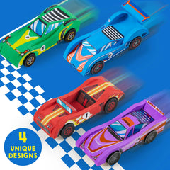 4Pcs DIY Wooden Race Cars Easy to Assemble Arts Crafts Kit
