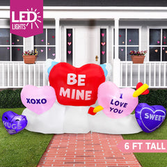 6 FT Long Valentines Day Inflatable Hearts Blow Up Valentines Yard Decor