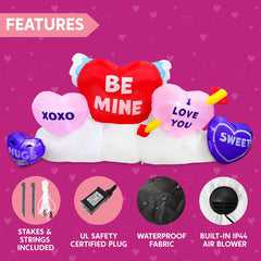 6 FT Long Valentines Day Inflatable Hearts Blow Up Valentines Yard Decor