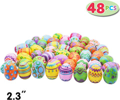 48Pcs Plastic Printed Bright Easter Egg Shells 2.3in