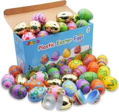 72Pcs Plastic Printed Bright Easter Egg Shells 3in