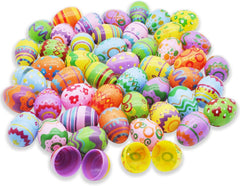 48Pcs Plastic Printed Bright Easter Egg Shells 2.3in