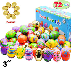 72Pcs Plastic Printed Bright Easter Egg Shells 3in