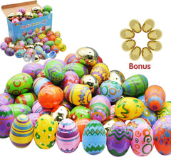 72Pcs Plastic Printed Bright Easter Egg Shells 3in