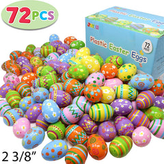 72Pcs Plastic Printed Bright Easter Egg Shells 3in