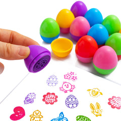 24 Packs 1.75in Prefilled Easter Egg with Self Inking Stamps for Kids Classroom Exchange