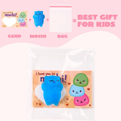 28Pcs Kawaii Glitter Mochi Squishy Toy with Valentines Day Cards for Kids-Classroom Exchange Gifts