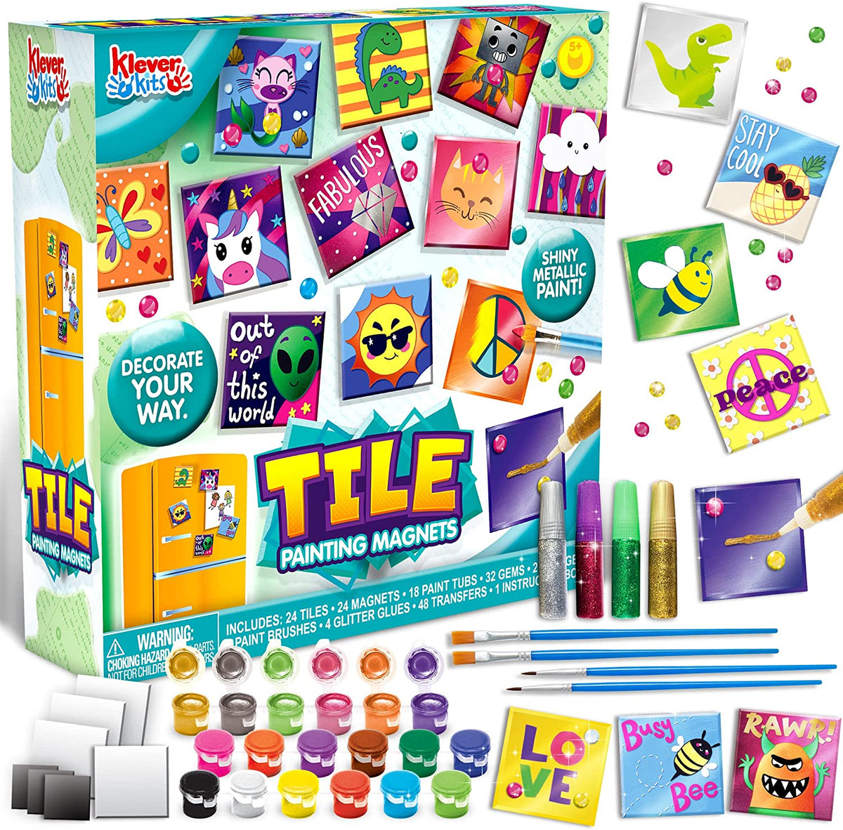 KLEVER KITS - Magnetic Tile Painting Kit, 24 Pcs