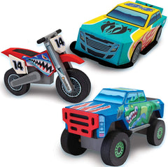 KLEVER KITS - Wooden Racing Vehicles Construct and Paint Craft Kit,144 Pcs