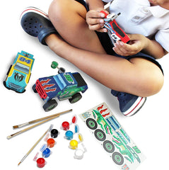KLEVER KITS - Wooden Racing Vehicles Construct and Paint Craft Kit,144 Pcs