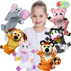 PLAY-ACT Animal Hand Puppets, 6 Pack