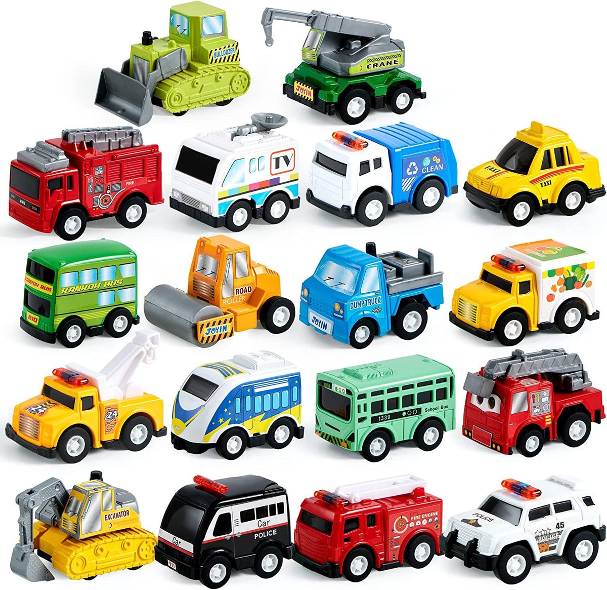 Pull Back City Cars and Trucks Toy, 18 Pcs