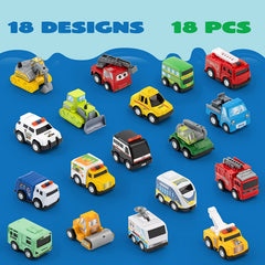 Pull Back City Cars and Trucks Toy, 18 Pcs