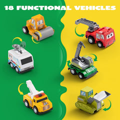 Pull Back City Cars and Trucks Toy, 18 Pcs