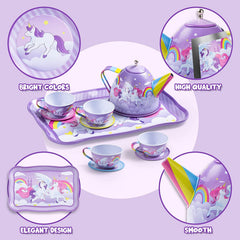 Purple Unicorn Castle Pretend Tin Teapot Set