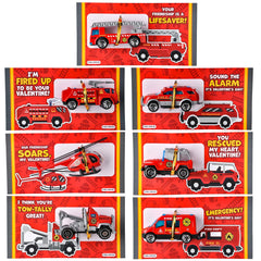28Pcs Kids Valentines Cards with Die-cast Fire Rescue Vehicle-Classroom Exchange Gifts