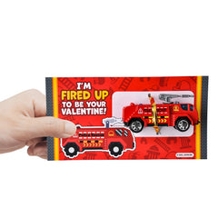 28Pcs Kids Valentines Cards with Die-cast Fire Rescue Vehicle-Classroom Exchange Gifts