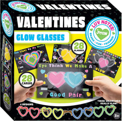 28Pcs Kids Valentines Cards with Heart Shaped Glasses and Light-up Glow Sticks-Classroom Exchange Gifts