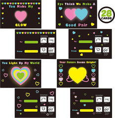 28Pcs Kids Valentines Cards with Heart Shaped Glasses and Light-up Glow Sticks-Classroom Exchange Gifts