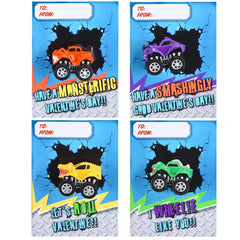 16Pcs Kids Valentines Cards With Pull Back Monster Truck-Classroom Exchange Gifts