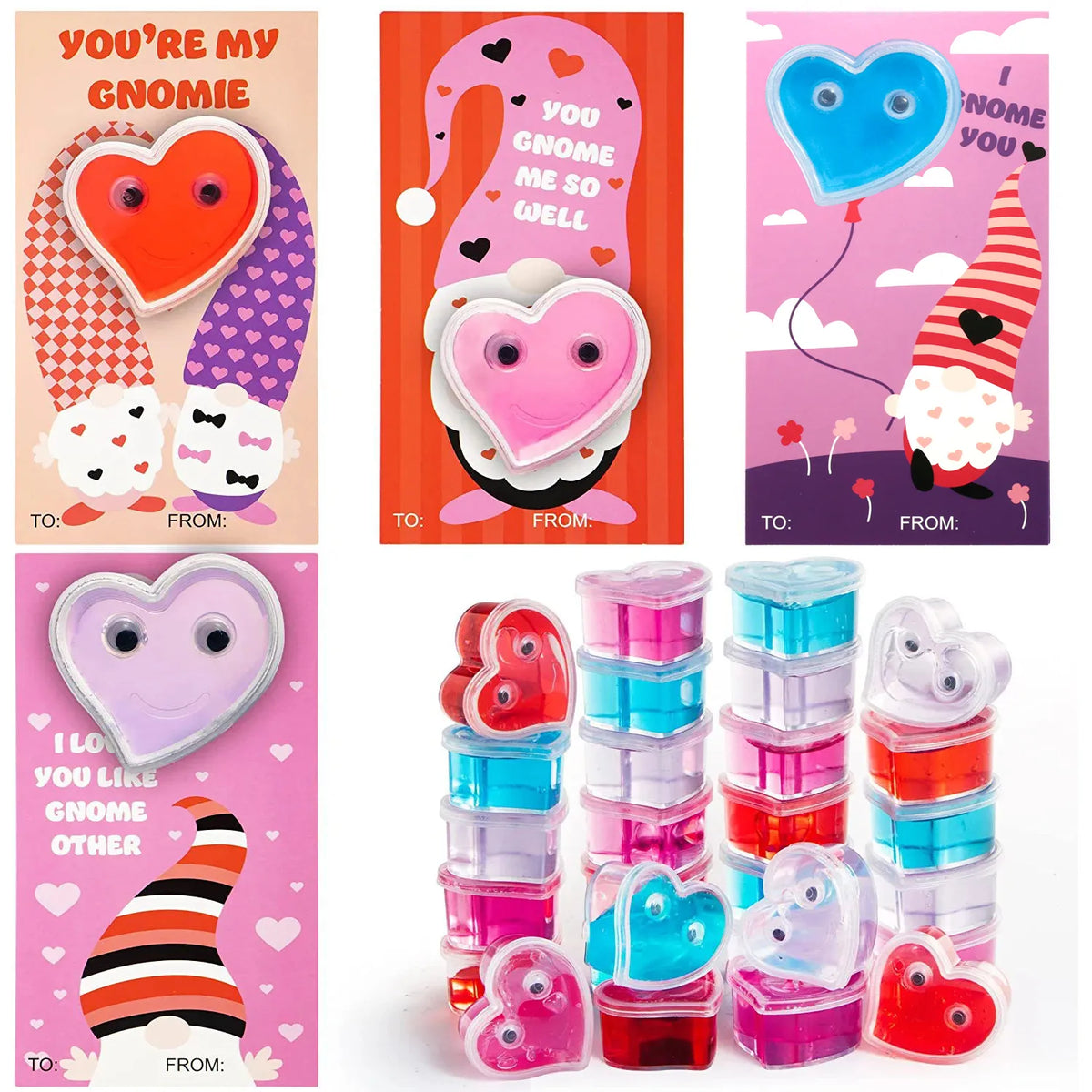 28Pcs Kids Valentines Cards with Heart Shaped Slime-Classroom Exchange Gifts