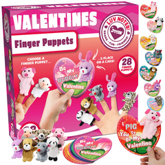 28Pcs Kids Valentines Cards with Animal Finger Puppet Set-Classroom Exchange Gifts