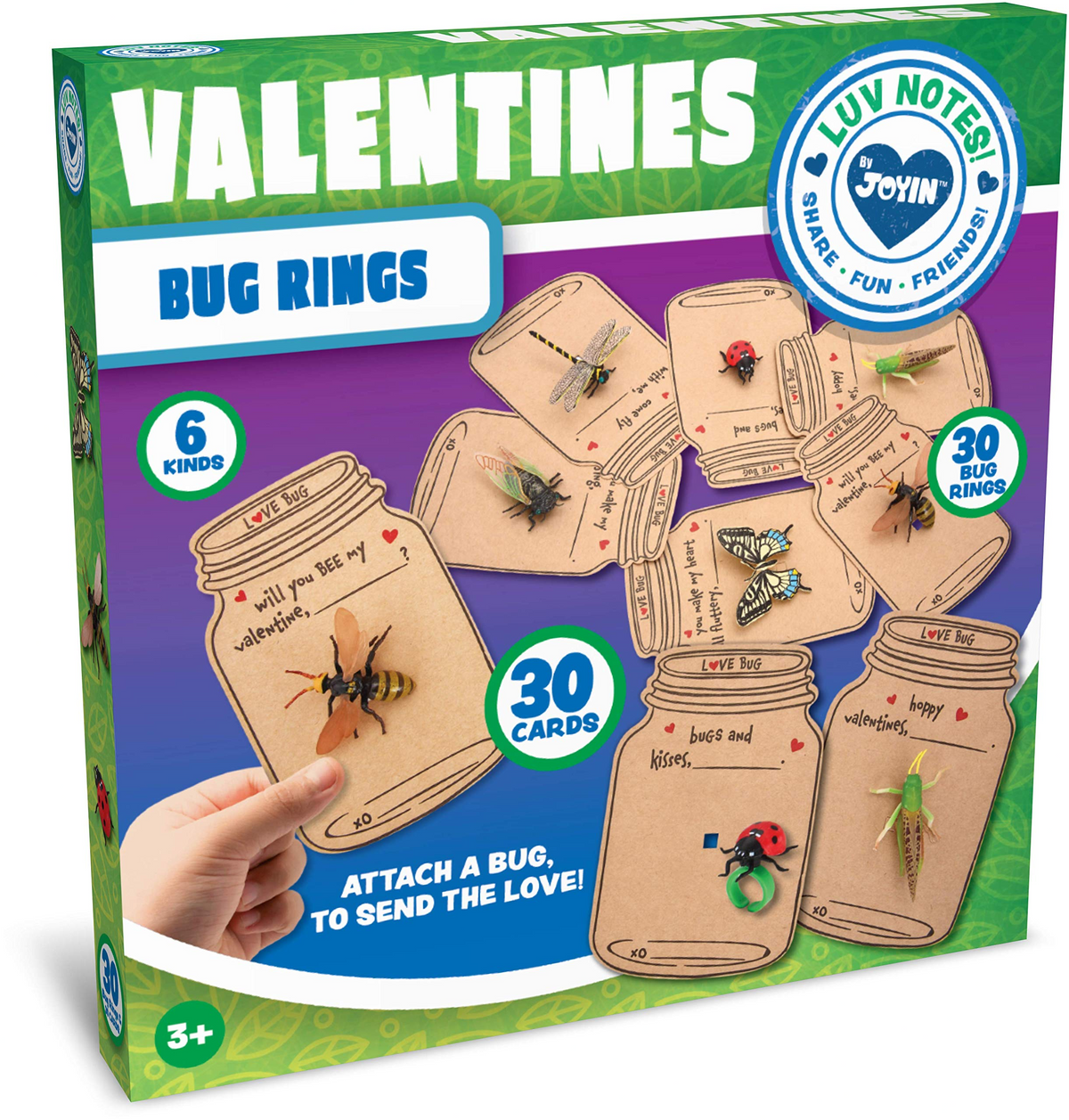 30Pcs Kids Valentines Cards With Bug Toy Set-Classroom Exchange Gifts