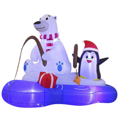 6ft Long Polar Bear Fishing with Penguin Inflatable