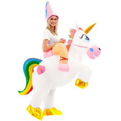 Inflatable Costume Unicorn Riding a Unicorn Air Blow-up Deluxe Halloween Costume - Adult Size - Spooktacular Creations