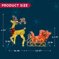 200 LED Lighted Christmas Reindeer and Sleigh Outdoor Decoration