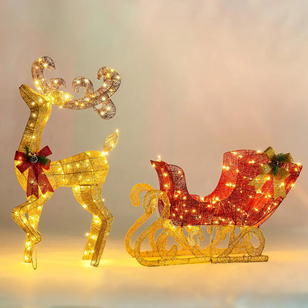 200 LED Lighted Christmas Reindeer and Sleigh Outdoor Decoration