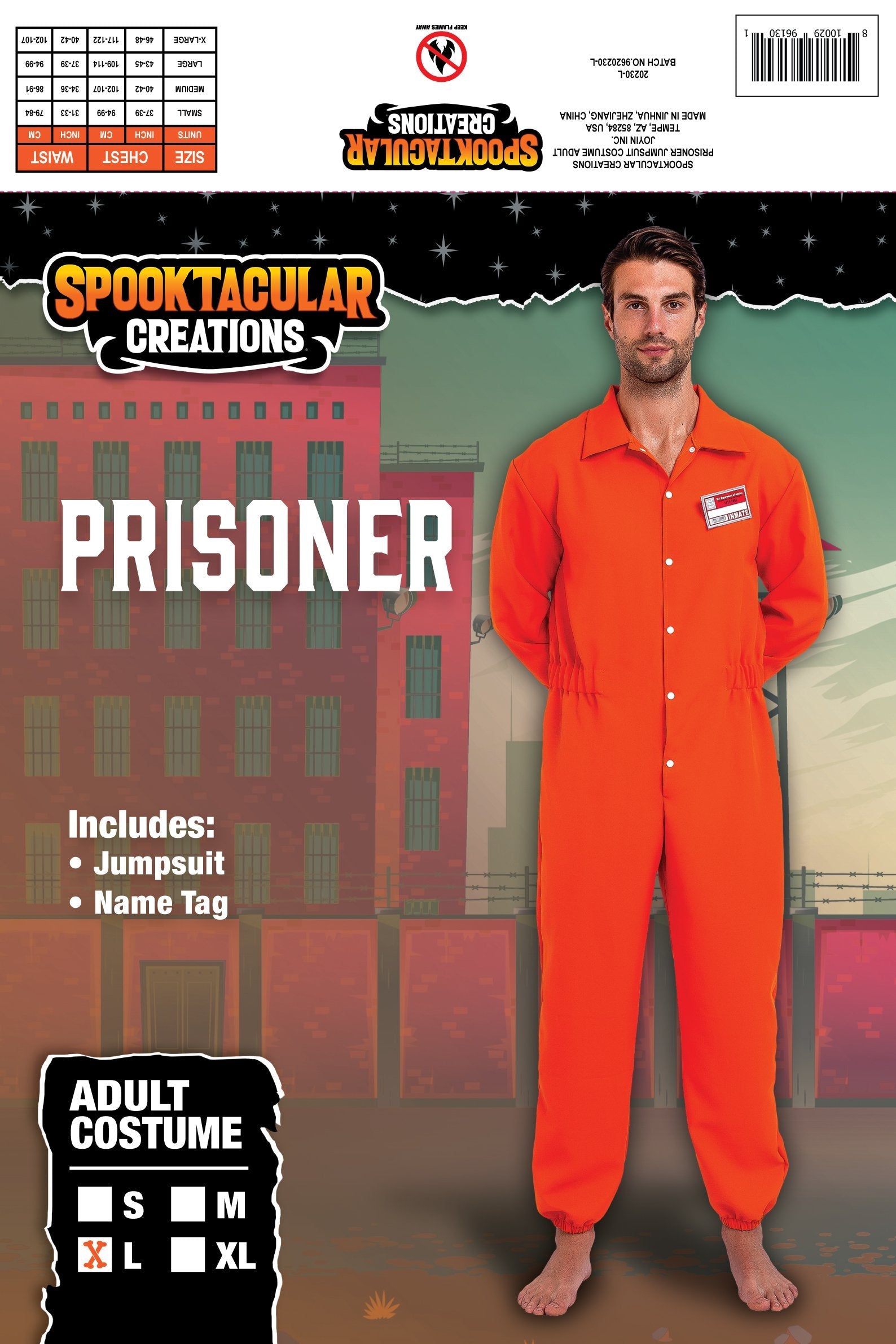 Prisoner Jumpsuit Orange Prison Escaped Inmate Jailbird Coverall Costume with Name Tag - Spooktacular Creations