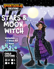 Purple Witch Costume with Stars and Moon Skirt Design - Child