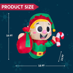 3.5ft Tall Christmas Inflatable Santa Elf Broke Out from Window with Built-in LEDs