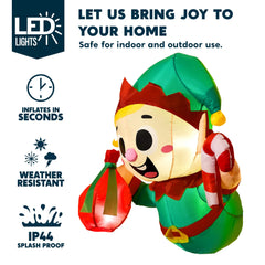 3.5ft Tall Christmas Inflatable Santa Elf Broke Out from Window with Built-in LEDs