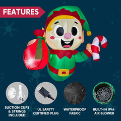 3.5ft Tall Christmas Inflatable Santa Elf Broke Out from Window with Built-in LEDs
