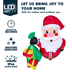 3.5ft Tall Christmas Inflatable Santa with Gift Bags Broke Out from Window