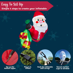 3.5ft Tall Christmas Inflatable Santa with Gift Bags Broke Out from Window