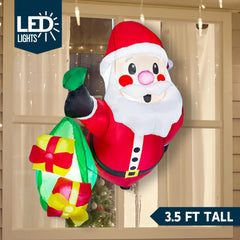 3.5ft Tall Christmas Inflatable Santa with Gift Bags Broke Out from Window