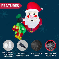 3.5ft Tall Christmas Inflatable Santa with Gift Bags Broke Out from Window