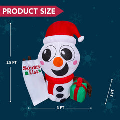 3.5ft Tall Christmas Inflatable Snowman with Santa?¡¥s List and Gift Box Broke Out from Window