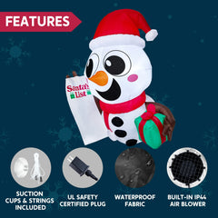 3.5ft Tall Christmas Inflatable Snowman with Santa?¡¥s List and Gift Box Broke Out from Window