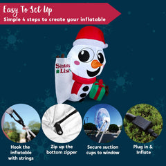 3.5ft Tall Christmas Inflatable Snowman with Santa?¡¥s List and Gift Box Broke Out from Window