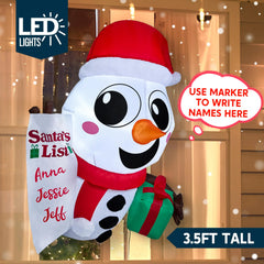 3.5ft Tall Christmas Inflatable Snowman with Santa?¡¥s List and Gift Box Broke Out from Window